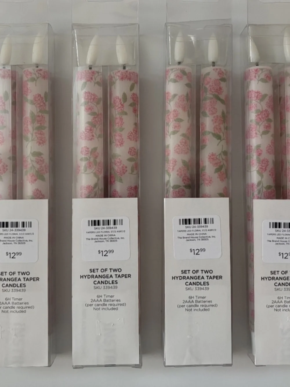 New Kirkland's Pink Hydrangea Taper Candles Timer Flameless 9 Inch (8 total)